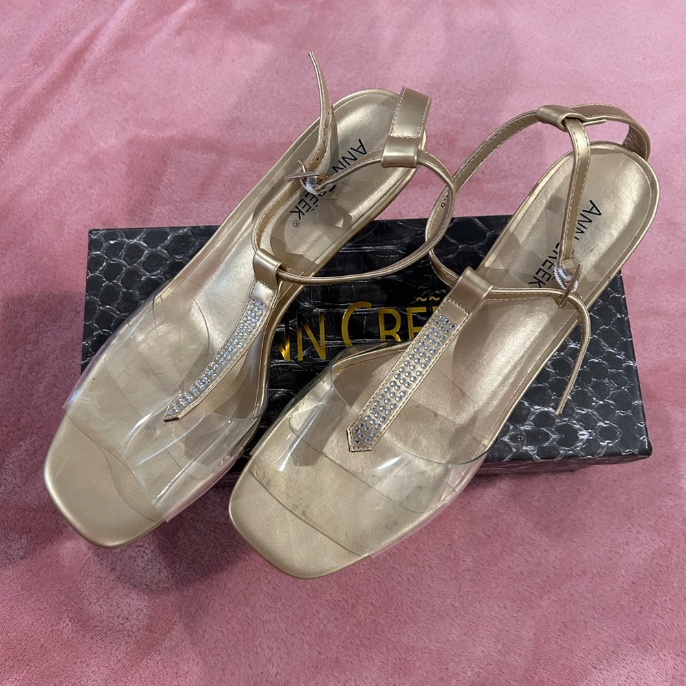 Gold T-Strap Slingback Peep Toe Sandals